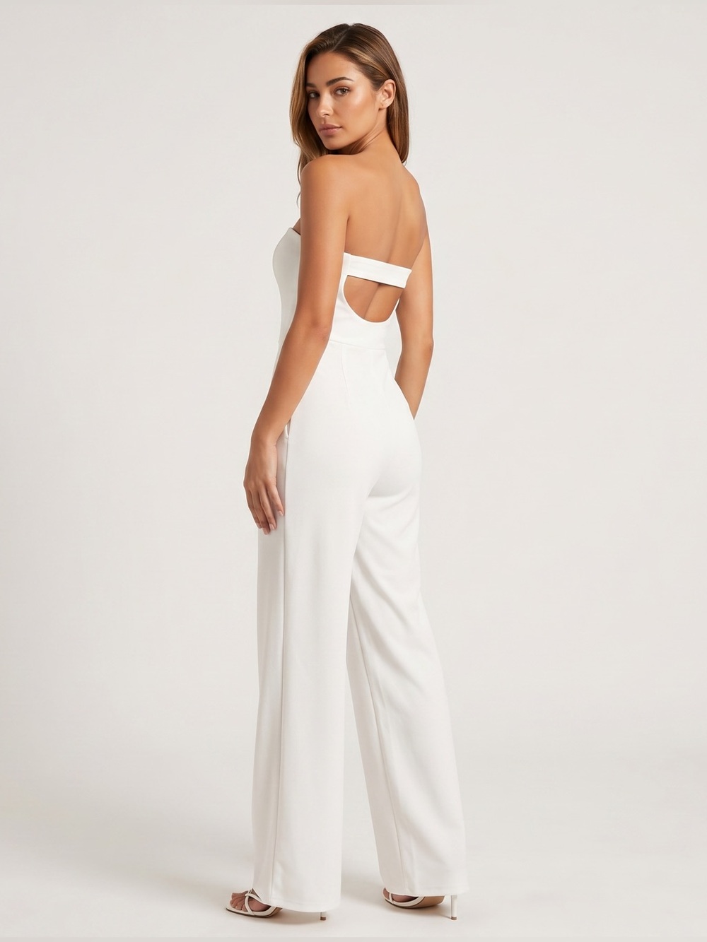 LULU’S Strapless White Jumpsuit Back Strap Detail Bridal Engagement White Party